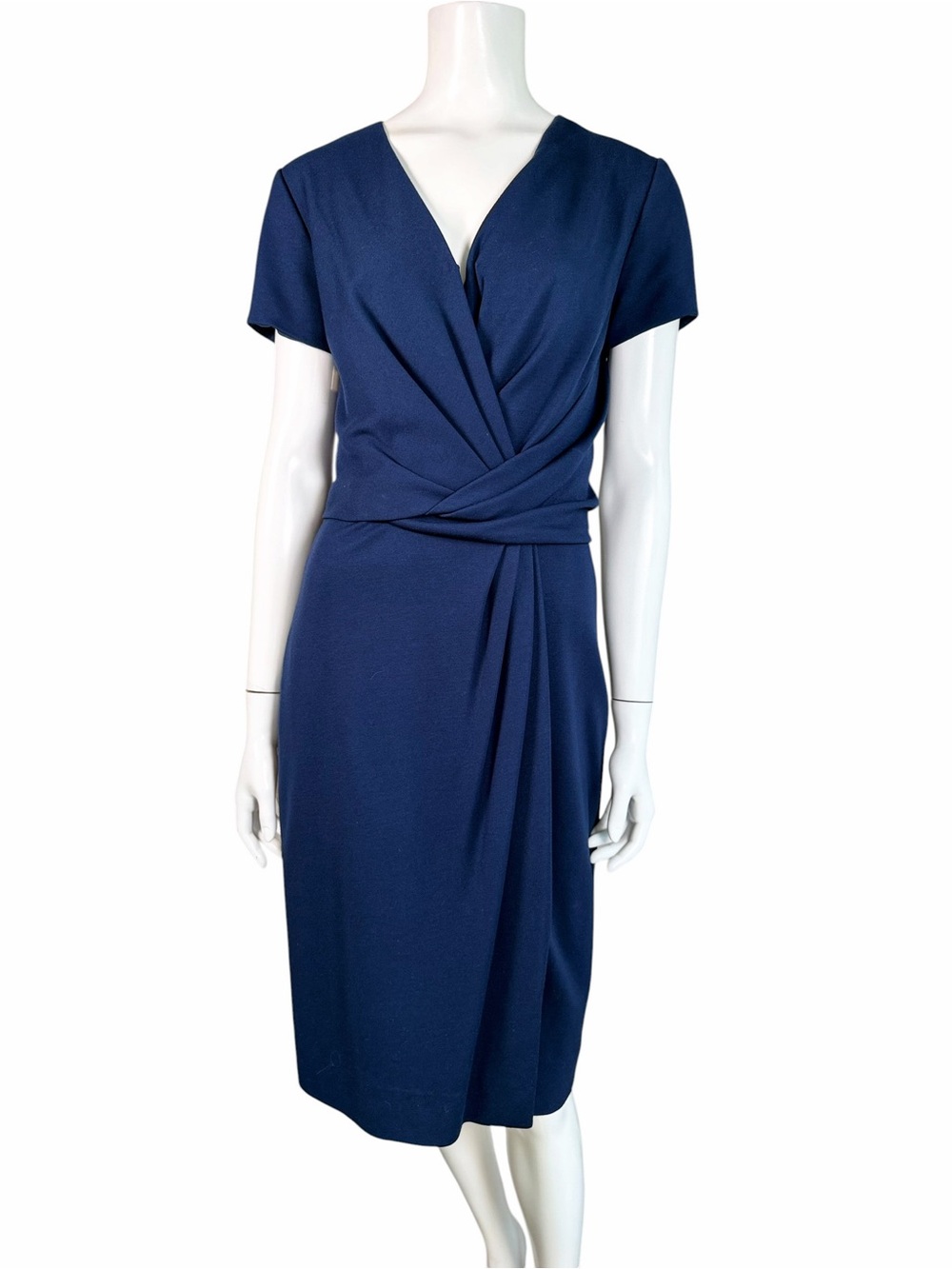 Jason Wu Draped Surplice Twist Waist Navy Sheath Midi Dress Size 6 - Picture 2 of 13